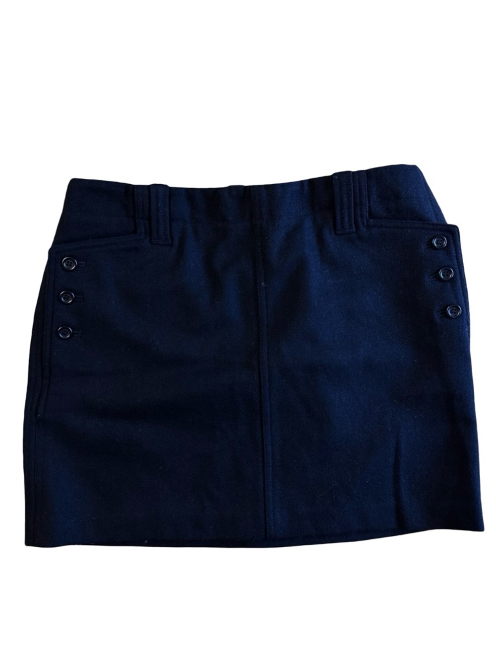 J. Crew Black Wool Blend Mini Skirt Size 4 Nautical Buttons Preppy Academia Chic